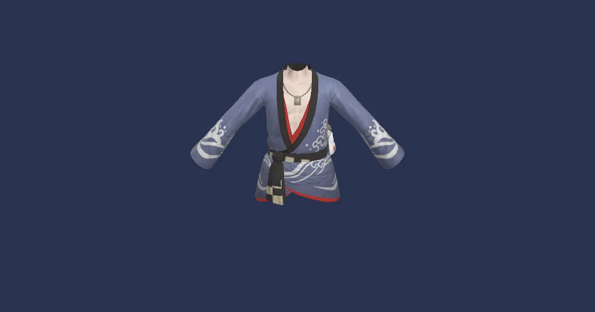 3D-Ansicht von Herren-Yukata (blau)