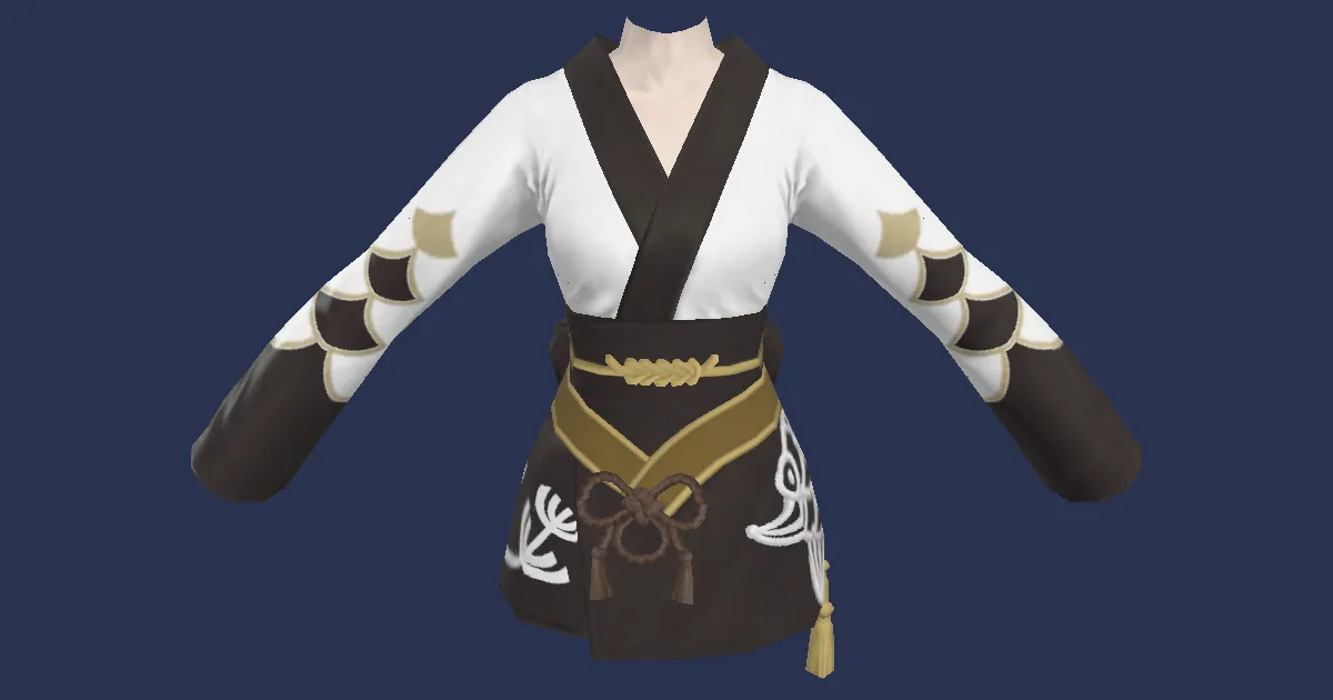 3D-Ansicht von Damen-Yukata (schwarz)