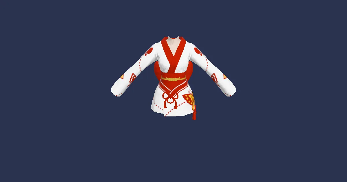 Rendu 3D de Yukata des papillons de damoiselle (albe)