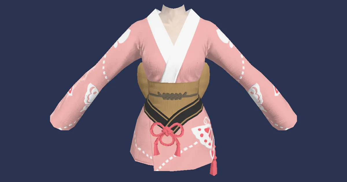 3D-Ansicht von Damen-Yukata (Rosa Schmetterling)