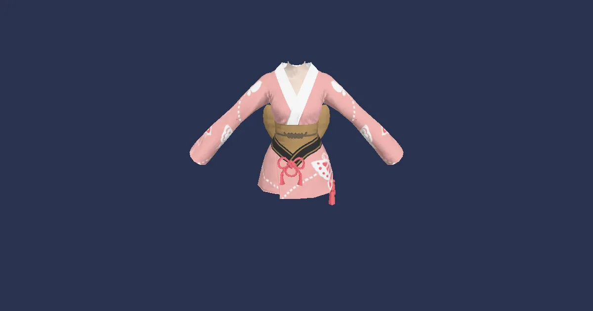 Rendu 3D de Yukata des papillons de damoiselle (rosé)