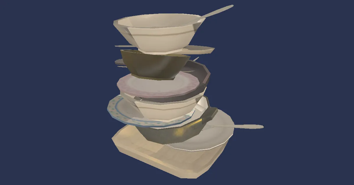Rendu 3D de Pile de couverts désordonnés