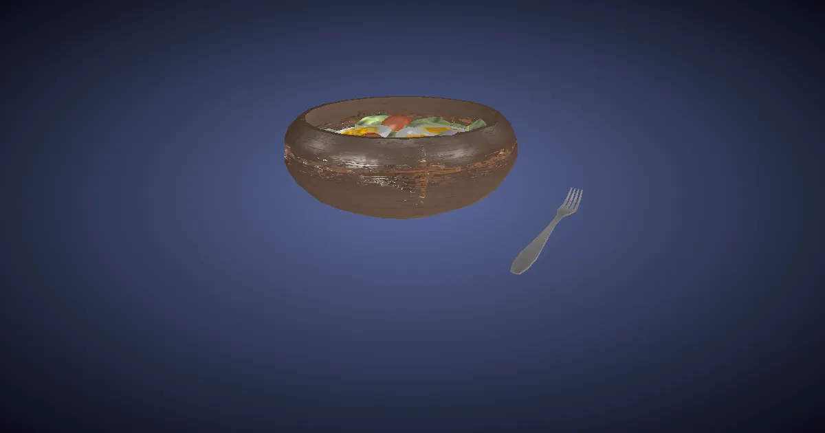 3D-Ansicht von Salat mit verteufelten Eiern
