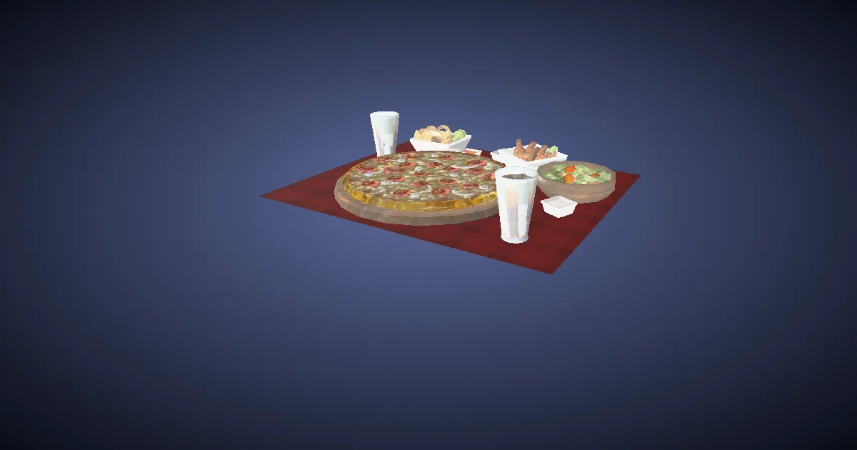 3D-Ansicht von Peperoni-Pizzaset