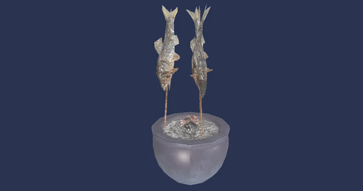 3D-Ansicht von Süßfisch am Spieß