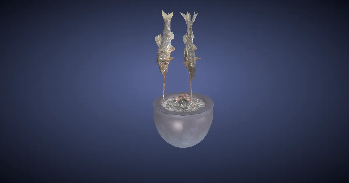 3D-Ansicht von Süßfisch am Spieß