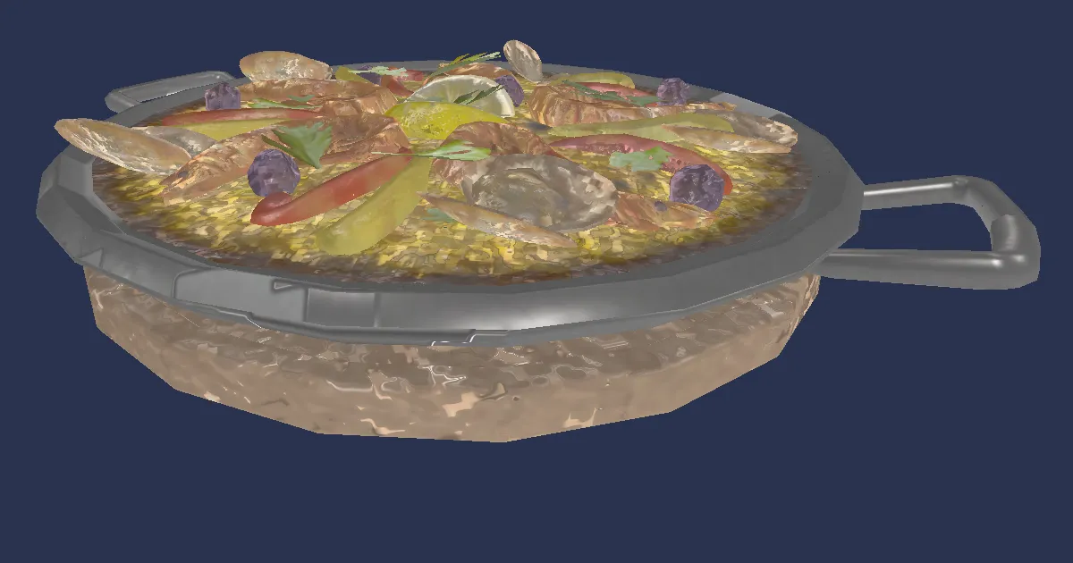3D-Ansicht von Paella nach Fischerart