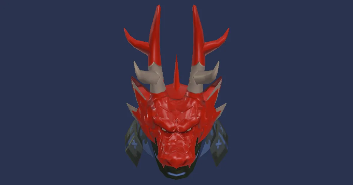 Rendu 3D de Kabuto dragon rouge vermeil