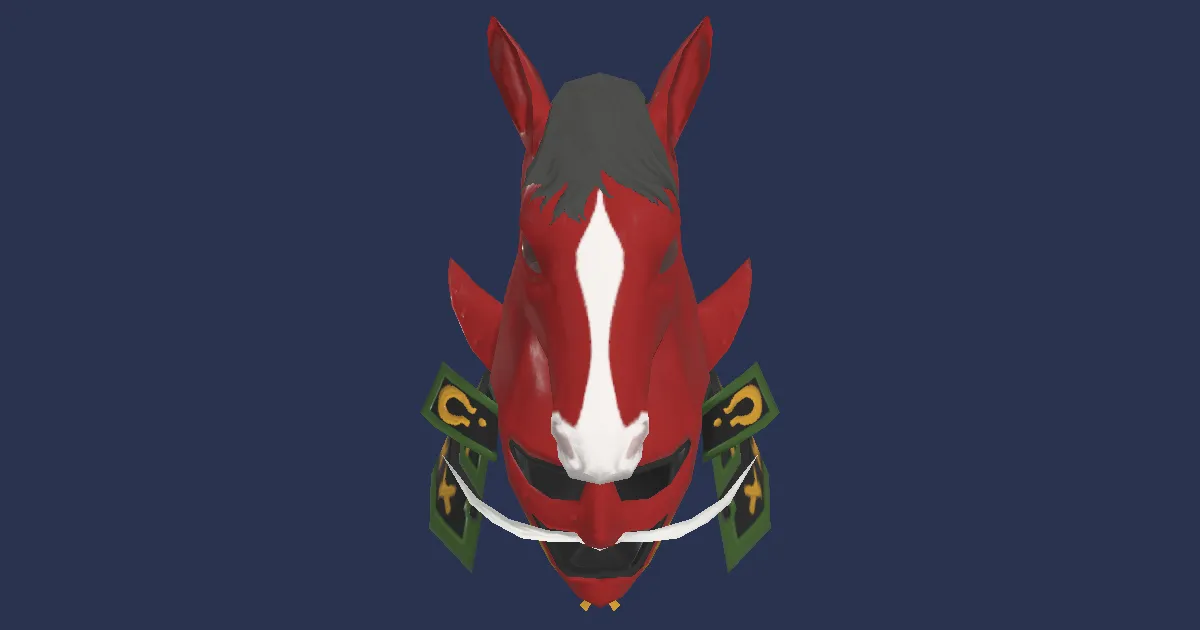 Rendu 3D de Kabuto cheval rouge vermeil