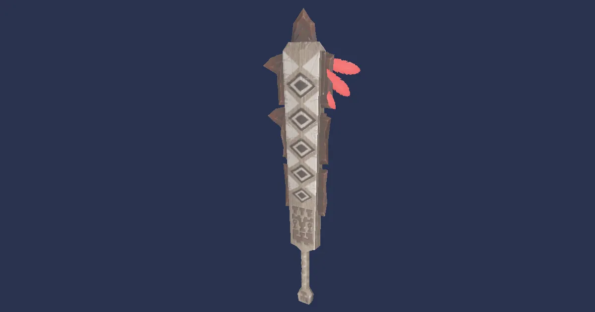 Rendu 3D de Macuahuitl en noyer