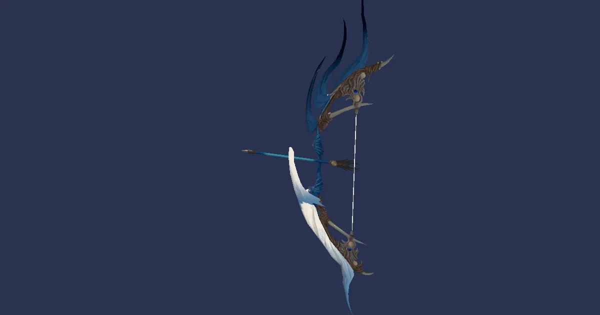 3D-Ansicht von Blaufeder-Langbogen